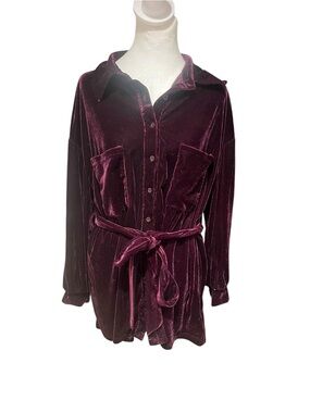 1X Purple Velvet Button Down Blouse Dark Academia Romantic Chic Top